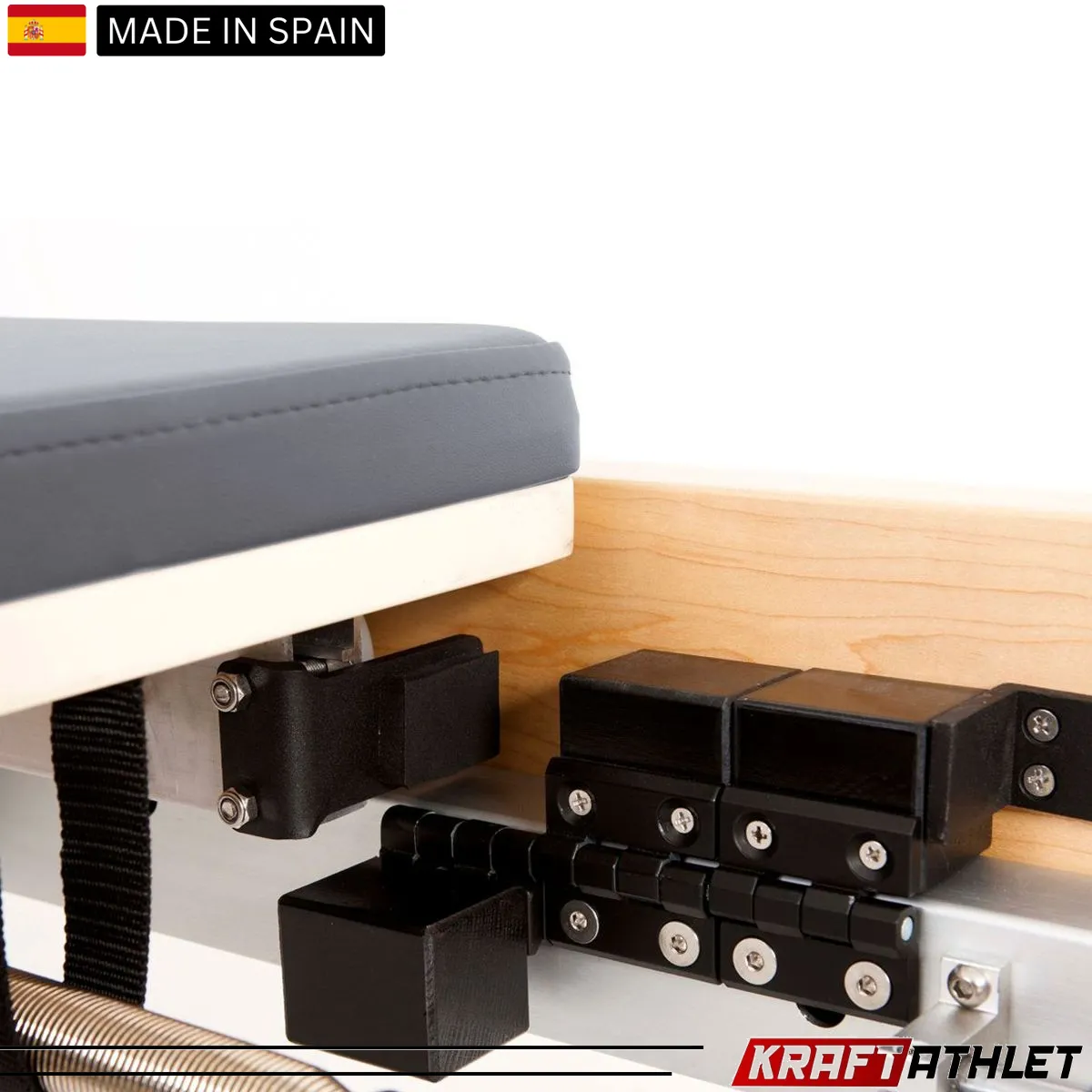 "Elina Pilates Wooden Reformer Physio with adjustable resistance for rehab & professional Pilates training."