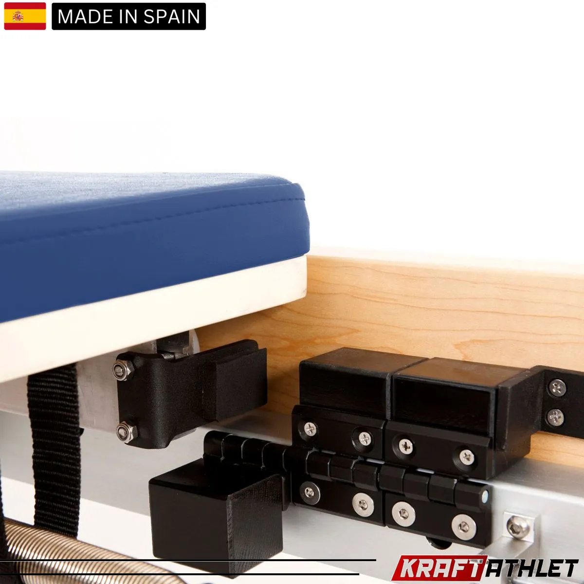 "Elina Pilates Wooden Reformer Physio with adjustable resistance for rehab & professional Pilates training."