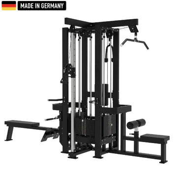 Multifunktionsgerät – 4 Stationen von Titanium Strength, ein platzsparendes Fitnessgerät mit robustem Design, verstellbaren Seilzügen und Made in Germany Label