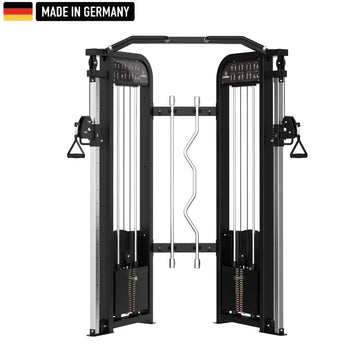 Functional Trainer Double Adjustable Pulley – Elite Series, ein professionelles Fitnessgerät mit robustem Design, verstellbaren Kabeln und Made in Germany Label.