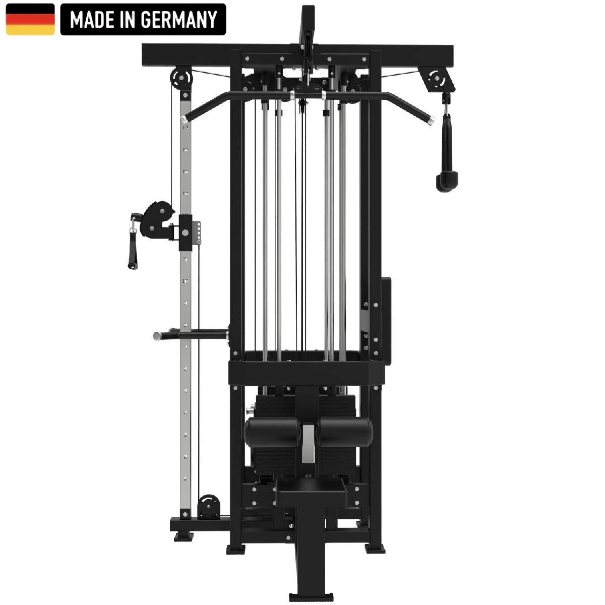 Multifunktionsgerät – 4 Stationen von Titanium Strength, ein platzsparendes Fitnessgerät mit robustem Design, verstellbaren Seilzügen und Made in Germany Label