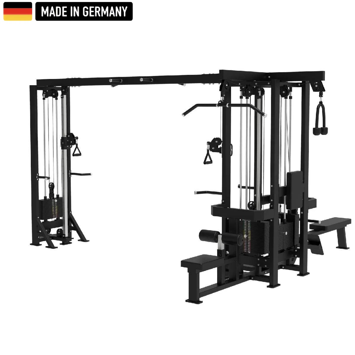 Multifunktionsgerät – 5 Stationen von Titanium Strength, ein professionelles Fitnessgerät für Gruppentrainings mit robustem Design, Klimmzugstangen und mehreren Kraftstationen, Made in Germany.