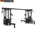 Front view of the Titanium Strength Elite Series Multi-Jungle 8 Station, showcasing its robust design, professional-grade construction, and multiple workout stations for effective and versatile strength training. Made in Germany