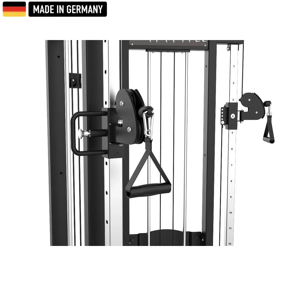 Functional Trainer Double Adjustable Pulley – Elite Series, ein professionelles Fitnessgerät mit robustem Design, verstellbaren Kabeln und Made in Germany Label.