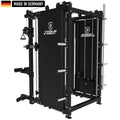 Multifunctional Smith Machine B500 PRO with Dual Pulley and Rack from Titanium Strength, featuring a robust black design, made in Germany. Ideal for professional strength training and versatile workout options