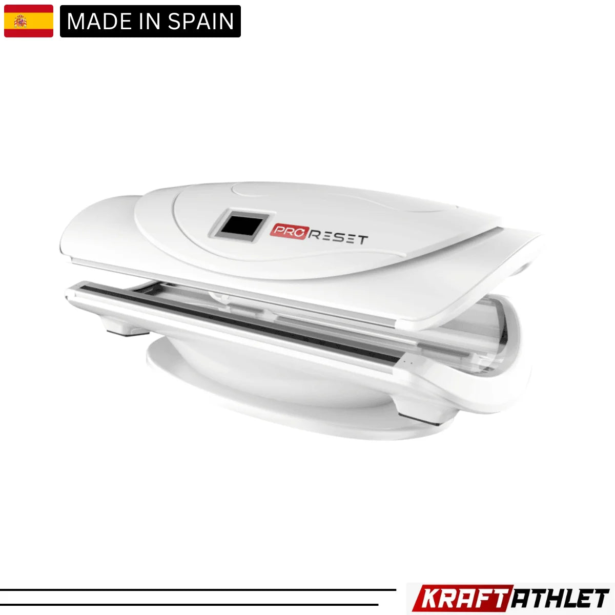 "ProReset AuraLight full body red light therapy bed with LCD touch controls and high-performance LEDs."​
