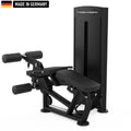 A sleek, black Titanium Strength gym machine with padded leg supports and adjustable features, labeled 