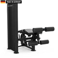 A sleek, black Titanium Strength gym machine with padded leg supports and adjustable features, labeled 