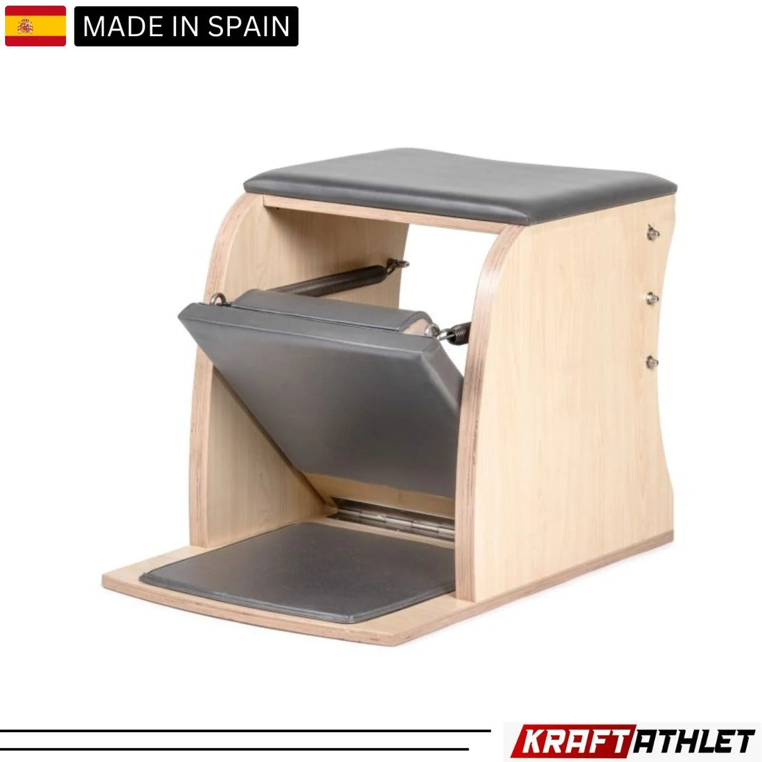 Elina Pilates Wunda Chair made of solid maple wood with adjustable resistance and ergonomic design for effective Pilates training.
