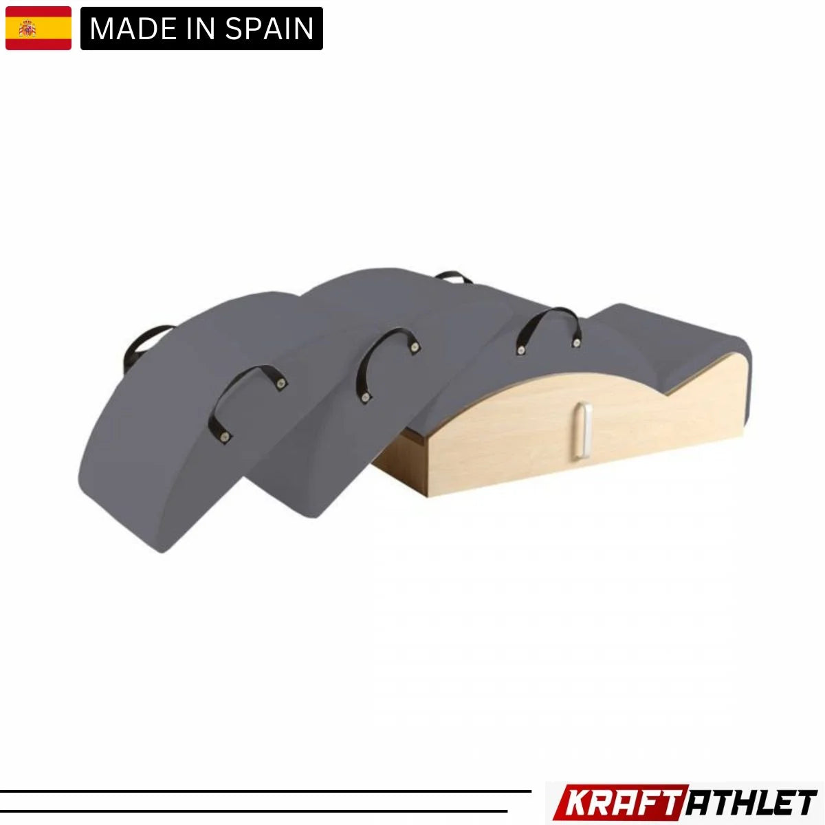 Elina Pilates Spine Corrector 3-in-1 with three interchangeable arches, aluminum handles and non-slip surface for versatile Pilates training.
