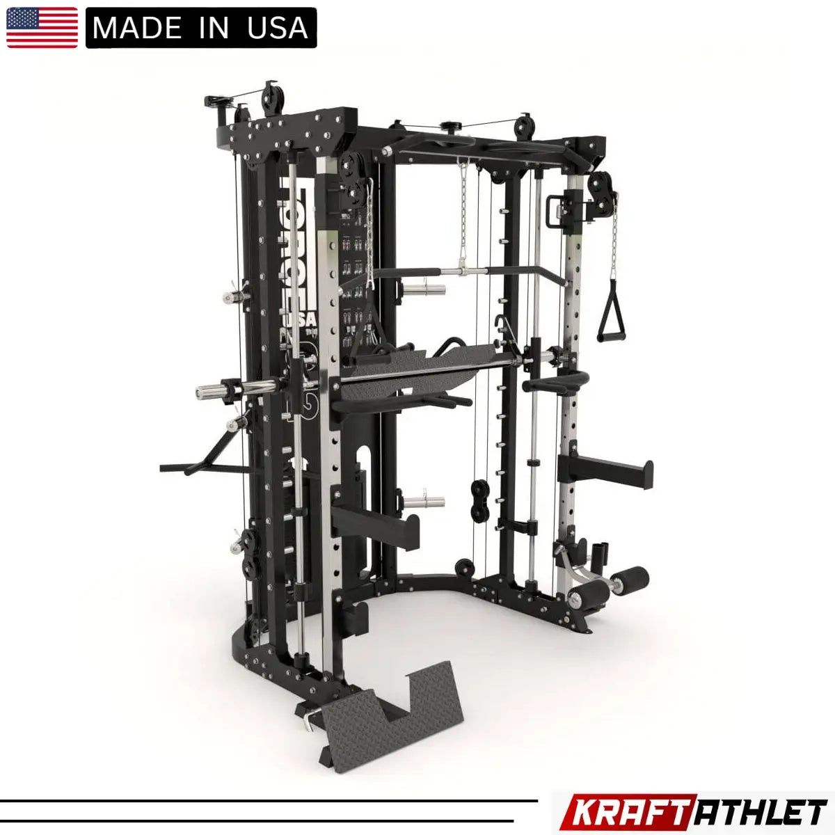 Force USA G12™ All-In-One Trainer showcasing power rack, Smith machine, and dual weight stacks.