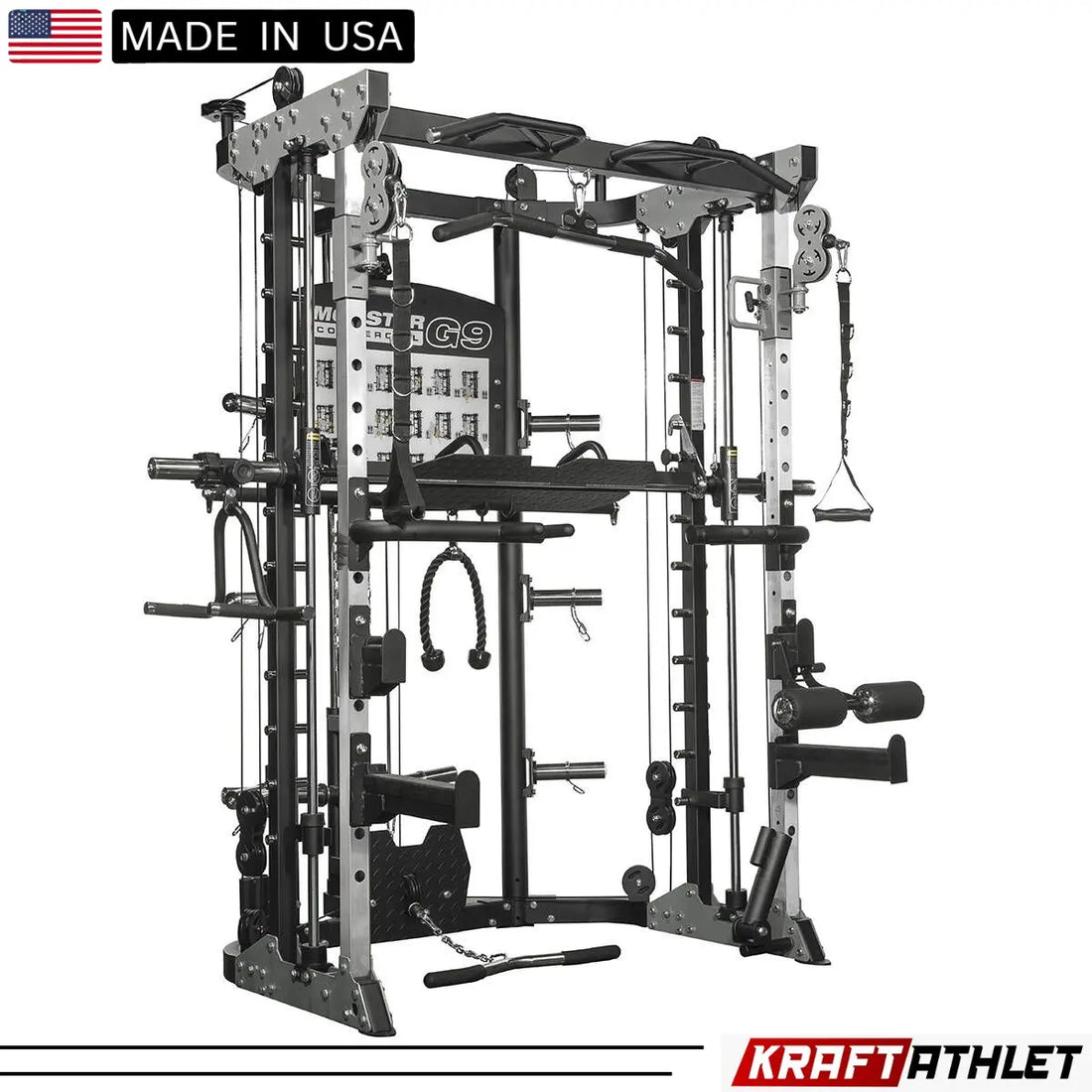 Force USA G9 All-In-One Trainer featuring power rack, Smith machine, and cable system.