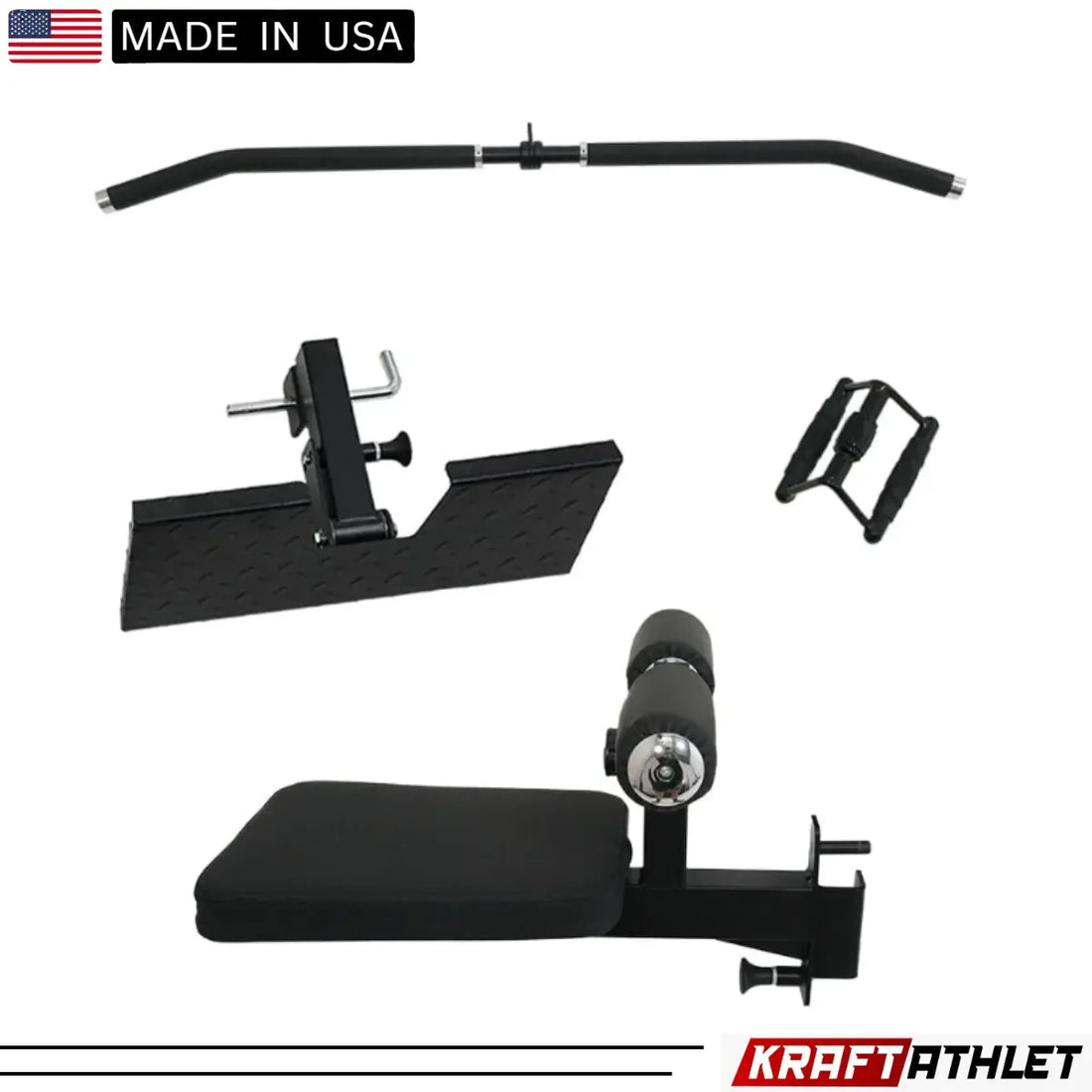 Force USA G3 Upgrade Kit components including lat pulldown seat and low row footplate.