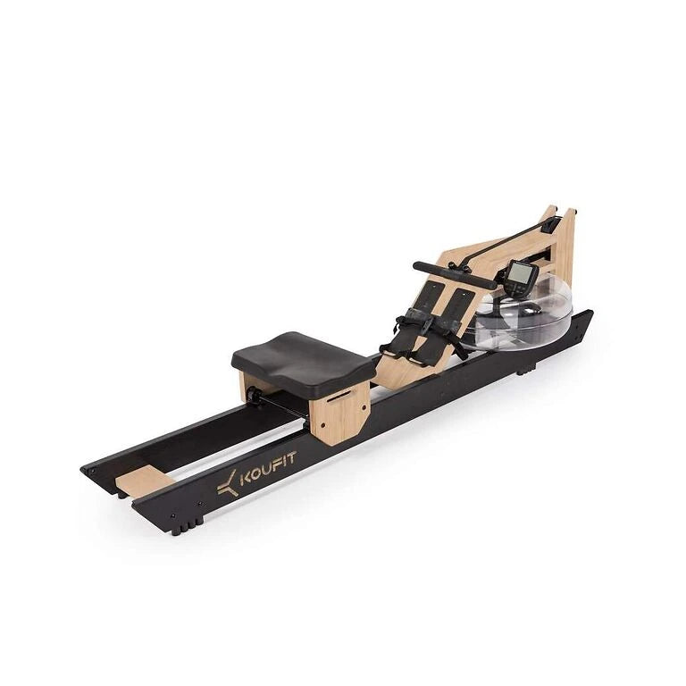 Elegantes Koufit Hydro Rower Rudergerät aus Holz mit Wassersystem, ideal für ein realistisches Rudererlebnis und effektives Training zu Hause oder im Studio