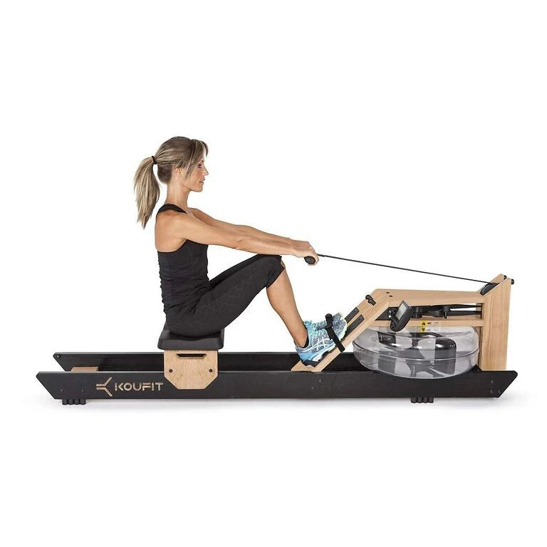 Elegantes Koufit Hydro Rower Rudergerät aus Holz mit Wassersystem, ideal für ein realistisches Rudererlebnis und effektives Training zu Hause oder im Studio