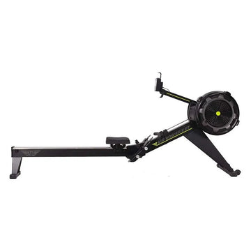 Seitliche Ansicht des KFT Air Rower, ein hochwertiger Ruderergometer mit Luftwiderstandssystem, robustem Stahlrahmen und ergonomischem Design, ideal für ein effektives Ganzkörpertraining