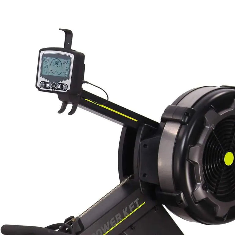 Seitliche Ansicht des KFT Air Rower, ein hochwertiger Ruderergometer mit Luftwiderstandssystem, robustem Stahlrahmen und ergonomischem Design, ideal für ein effektives Ganzkörpertraining