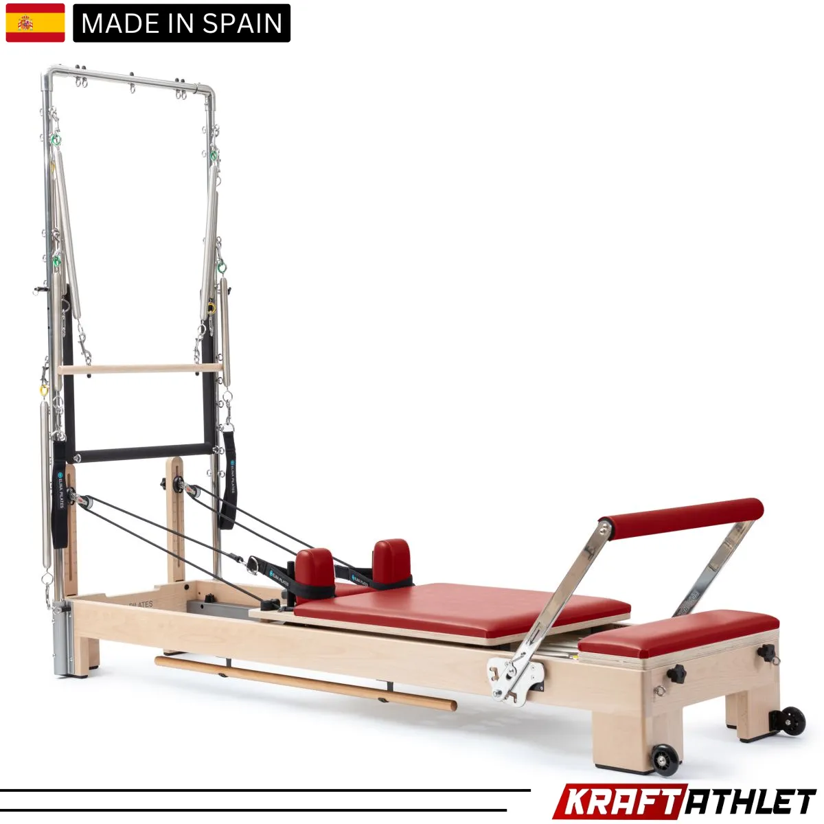 "Elina Pilates Wooden Lignum Reformer with Tower – High-quality Pilates equipment for professional and home use."

