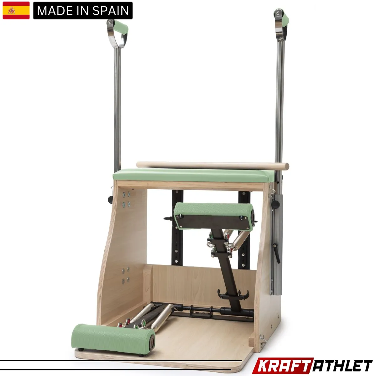 "Elina Pilates Wood Combo Chair, a professional-grade Pilates chair for core strength, flexibility, and stability training."

