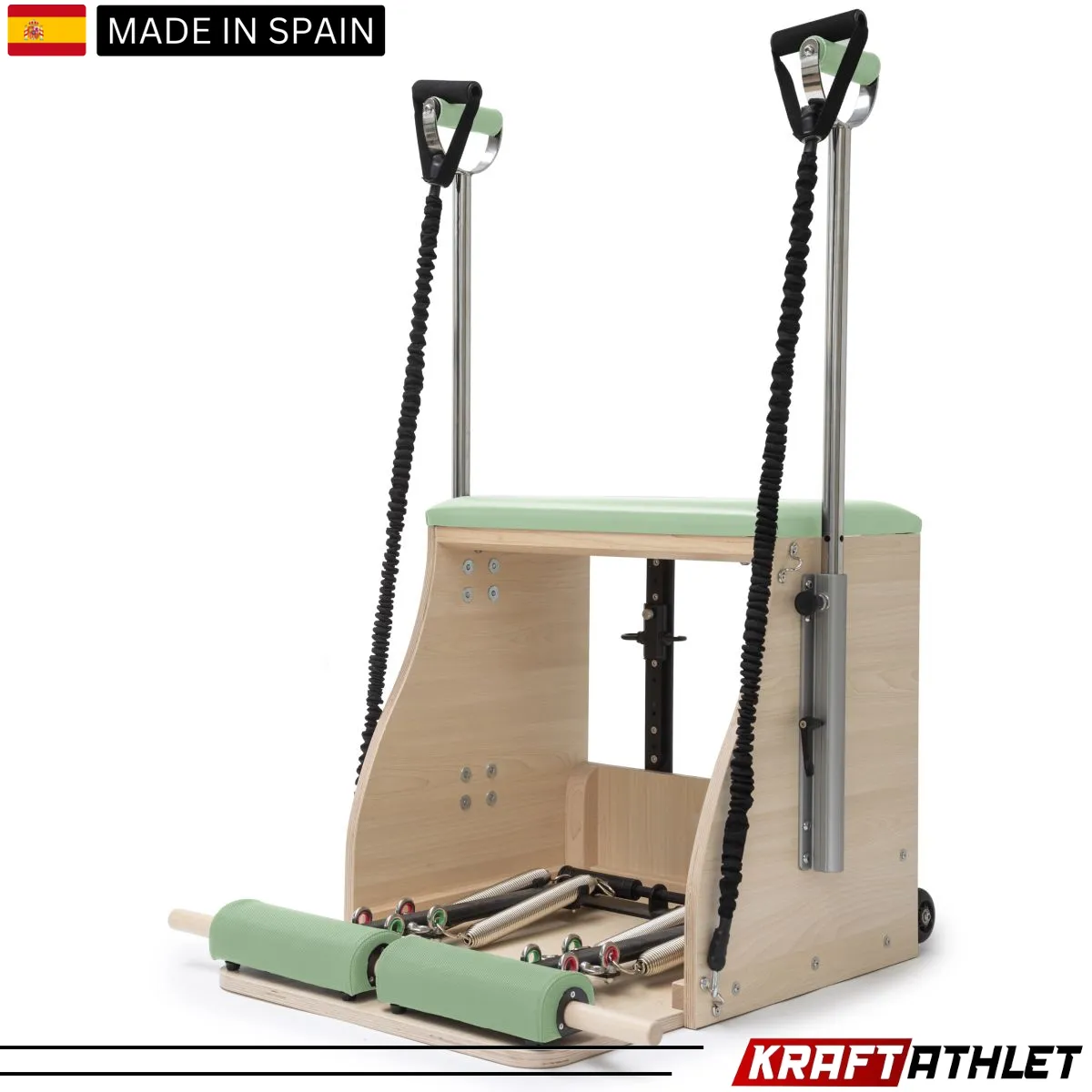"Elina Pilates Wood Combo Chair, a professional-grade Pilates chair for core strength, flexibility, and stability training."

