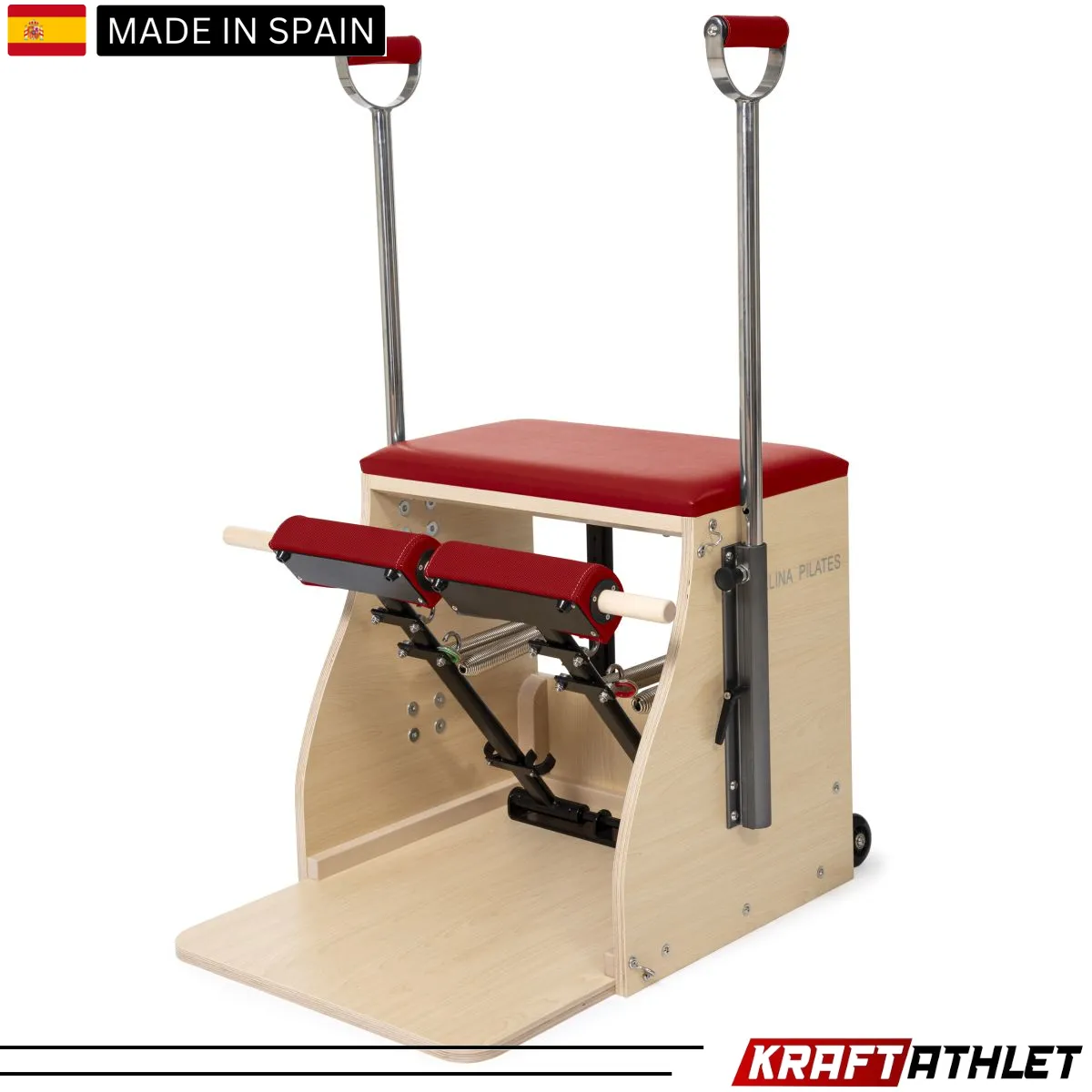 "Elina Pilates Wood Combo Chair, a professional-grade Pilates chair for core strength, flexibility, and stability training."

