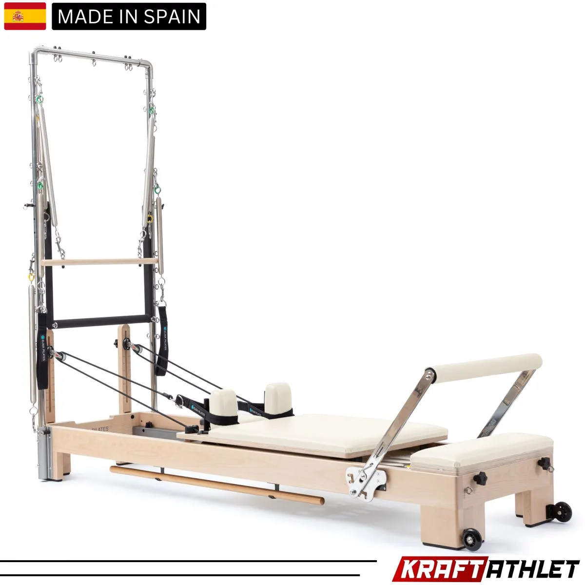 "Elina Pilates Wooden Lignum Reformer with Tower – High-quality Pilates equipment for professional and home use."

