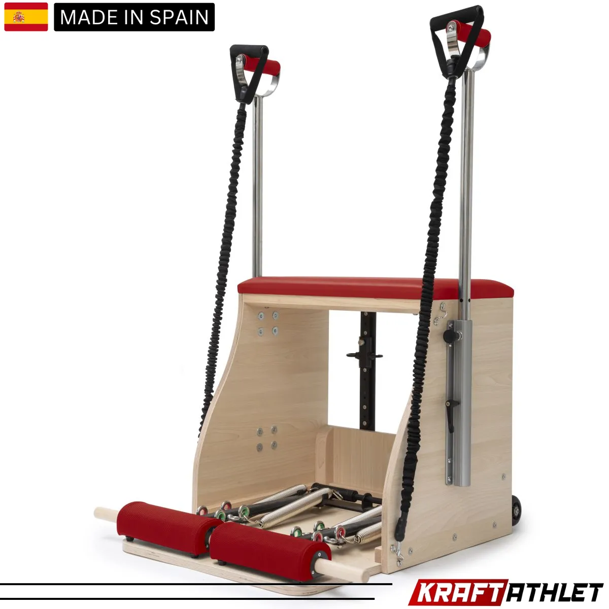 "Elina Pilates Wood Combo Chair, a professional-grade Pilates chair for core strength, flexibility, and stability training."

