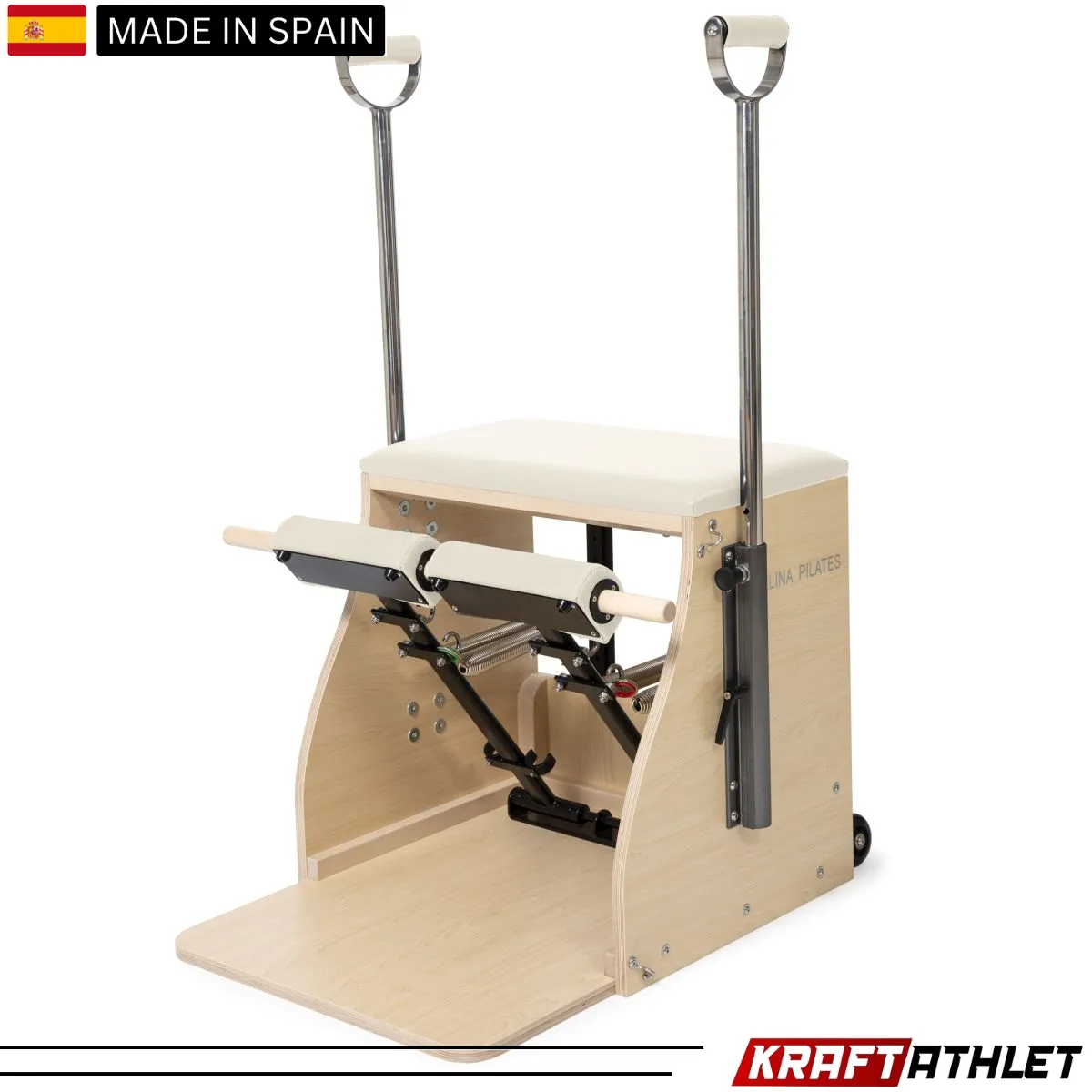 "Elina Pilates Wood Combo Chair, a professional-grade Pilates chair for core strength, flexibility, and stability training."

