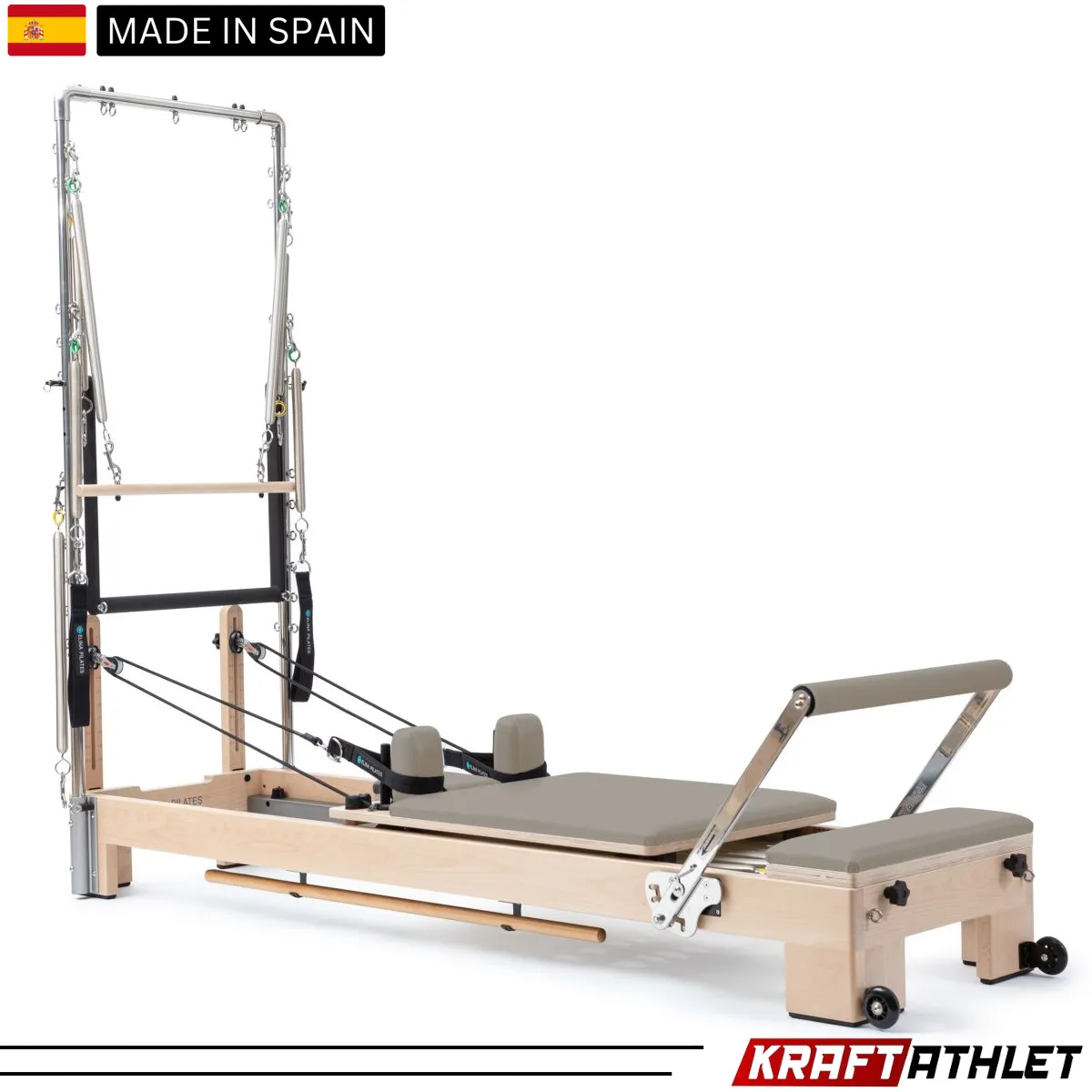 "Elina Pilates Wooden Lignum Reformer with Tower – High-quality Pilates equipment for professional and home use."

