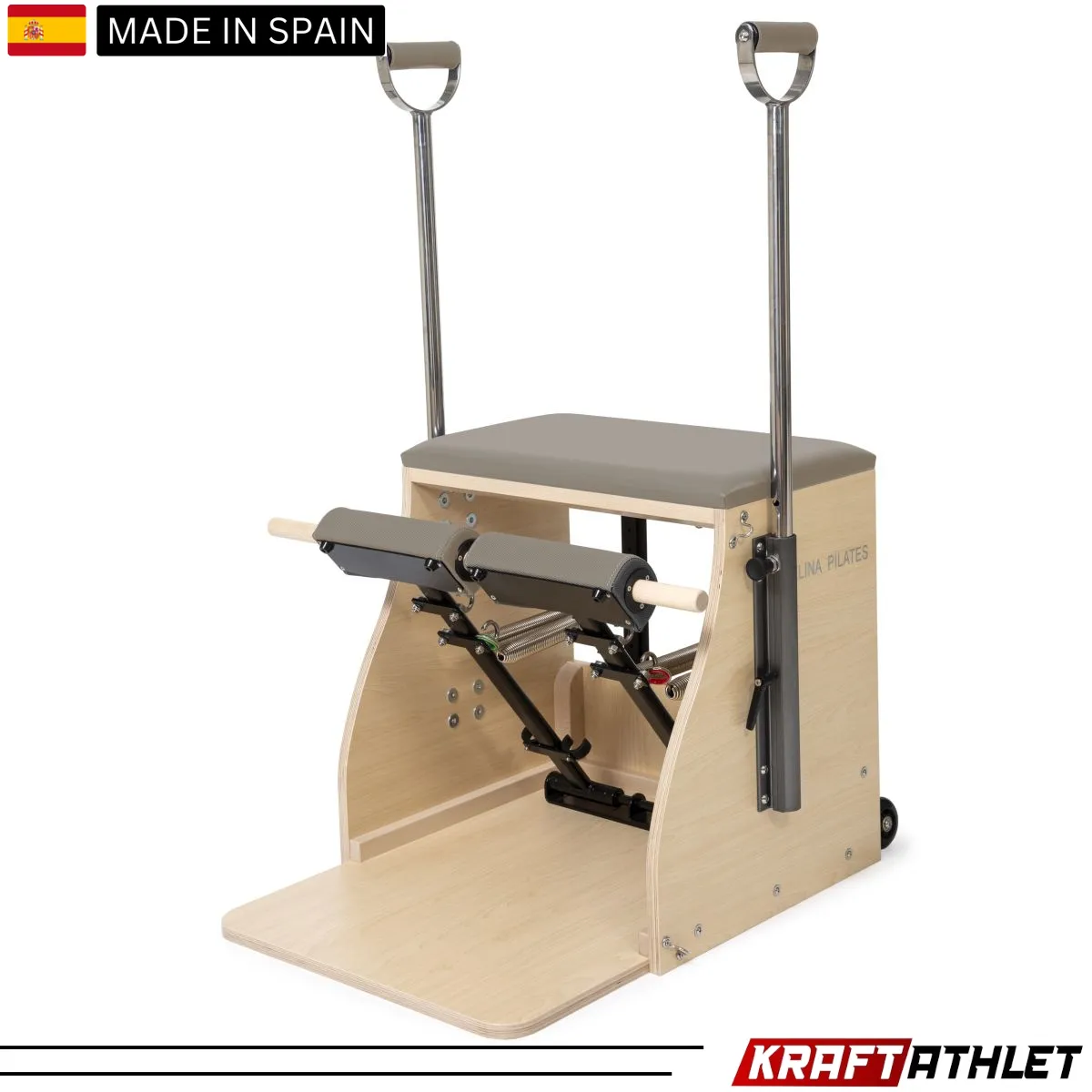 "Elina Pilates Wood Combo Chair, a professional-grade Pilates chair for core strength, flexibility, and stability training."

