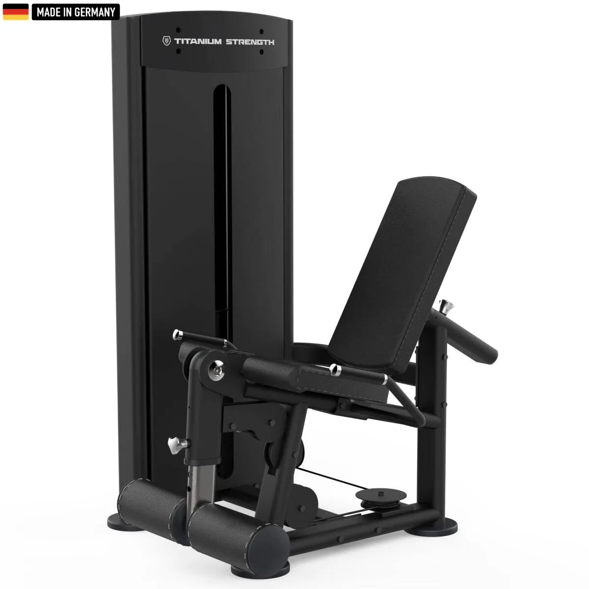 "Titanium Strength Selectorized Leg Extension Machine for targeted quadriceps training."

