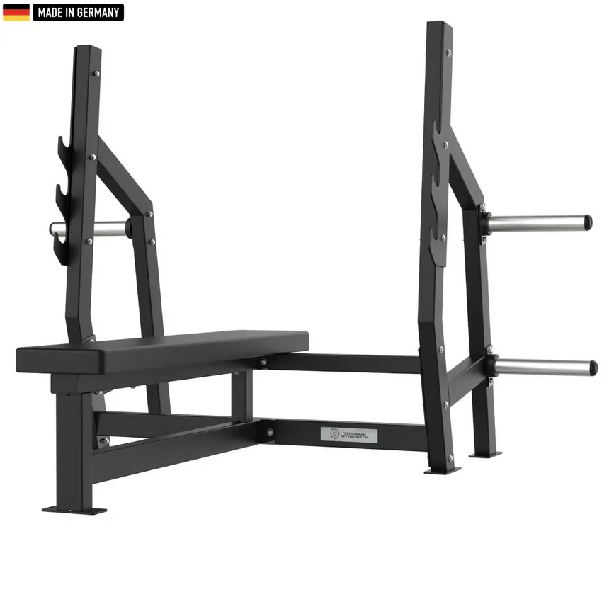 "Heavy-duty Olympic Flat Bench for strength training and weightlifting."

