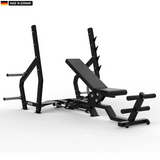 "Adjustable multi-position Olympic weight bench with flat, incline, and decline settings for versatile strength training."

