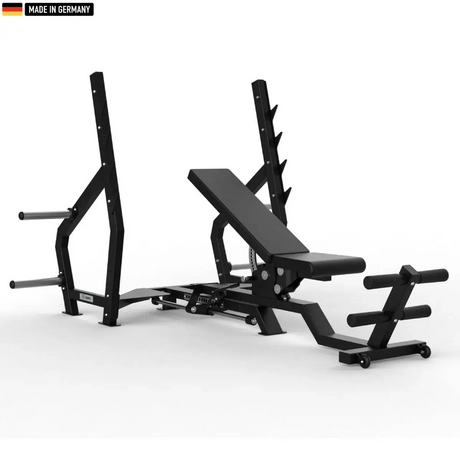 "Adjustable multi-position Olympic weight bench with flat, incline, and decline settings for versatile strength training."

