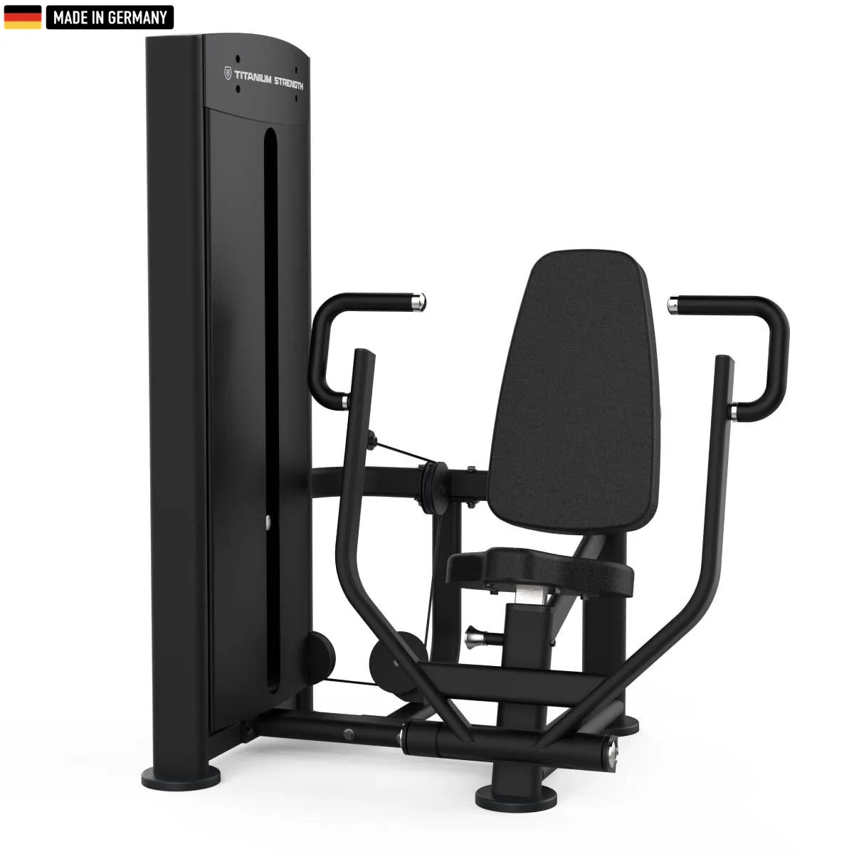 Titanium Strength Black Series Vertical Chest Press Machine with adjustable backrest and dual-position grips