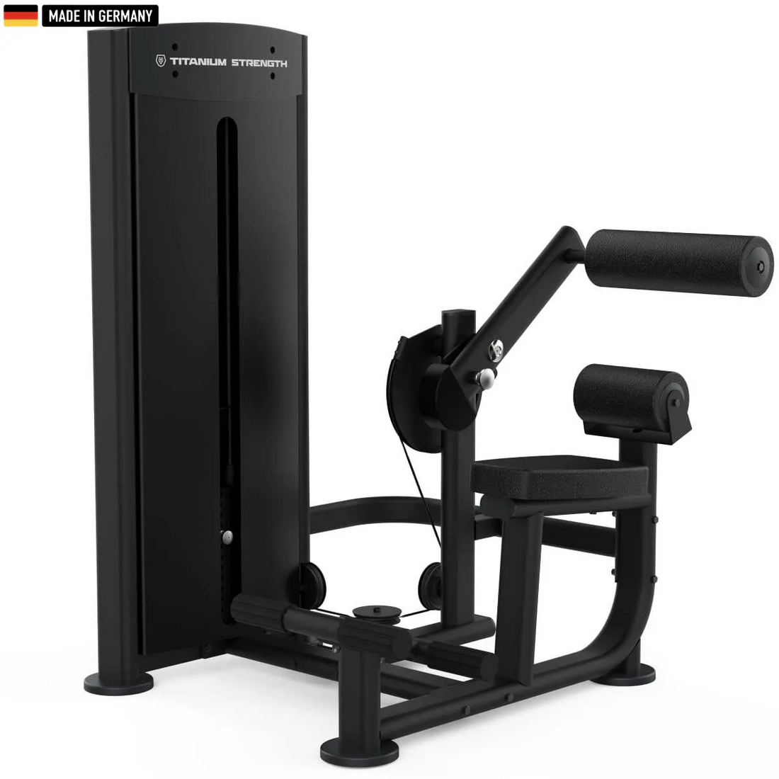 Elite Series Titanium Strength Black Series Back Extension Machine in a modern gym setting