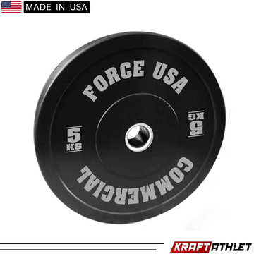 Force USA Ultimate Training Bumper Plate 5kg – black weight plate with white lettering, 450mm diameter.
