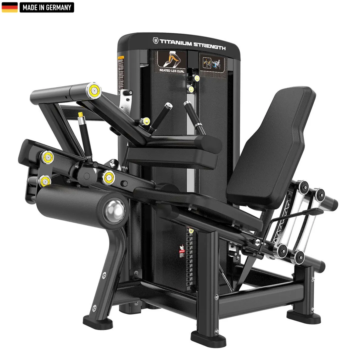 "Titanium Strength Genesis Series Selectorized Seated Leg Curl – premium hamstring training machine."

