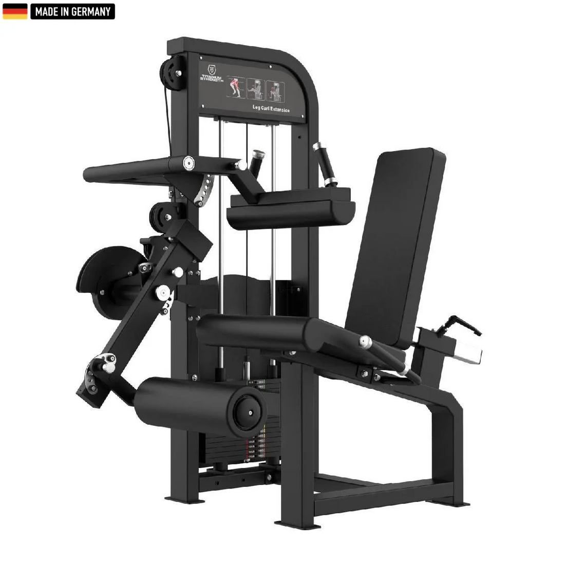 "Titanium Strength Selectorized Dual Seated Leg Curl & Leg Extension Machine – premium lower body training equipment."

