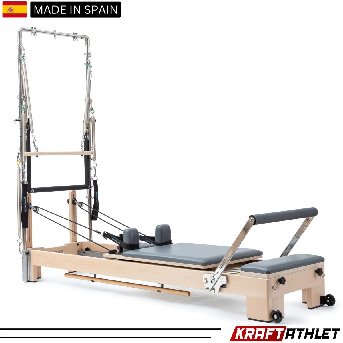 "Elina Pilates Wooden Lignum Reformer with Tower – High-quality Pilates equipment for professional and home use."

