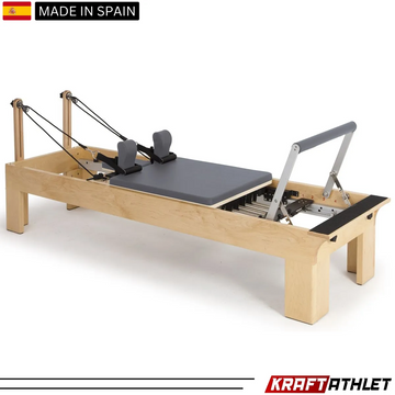 "Elina Pilates Wooden Reformer Physio with adjustable resistance for rehab & professional Pilates training."

