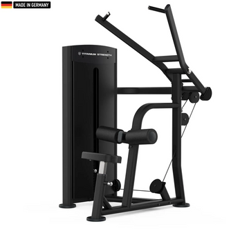 Elite Series Titanium Strength Black Series Lat Pulldown Machine in a modern gym setting