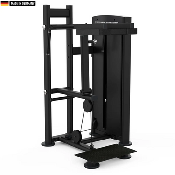 "Titanium Strength Black Series Standing Calf Raise Machine – premium lower body training equipment."

