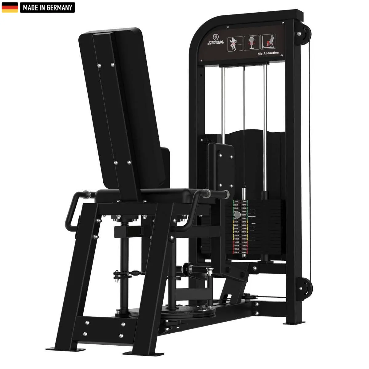 "Titanium Strength Selectorized Abductor Machine for outer thigh workouts."

