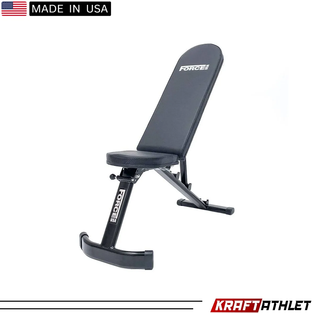 Force USA Adjustable and Foldable FID Bench with sturdy steel frame and high-density foam padding.

