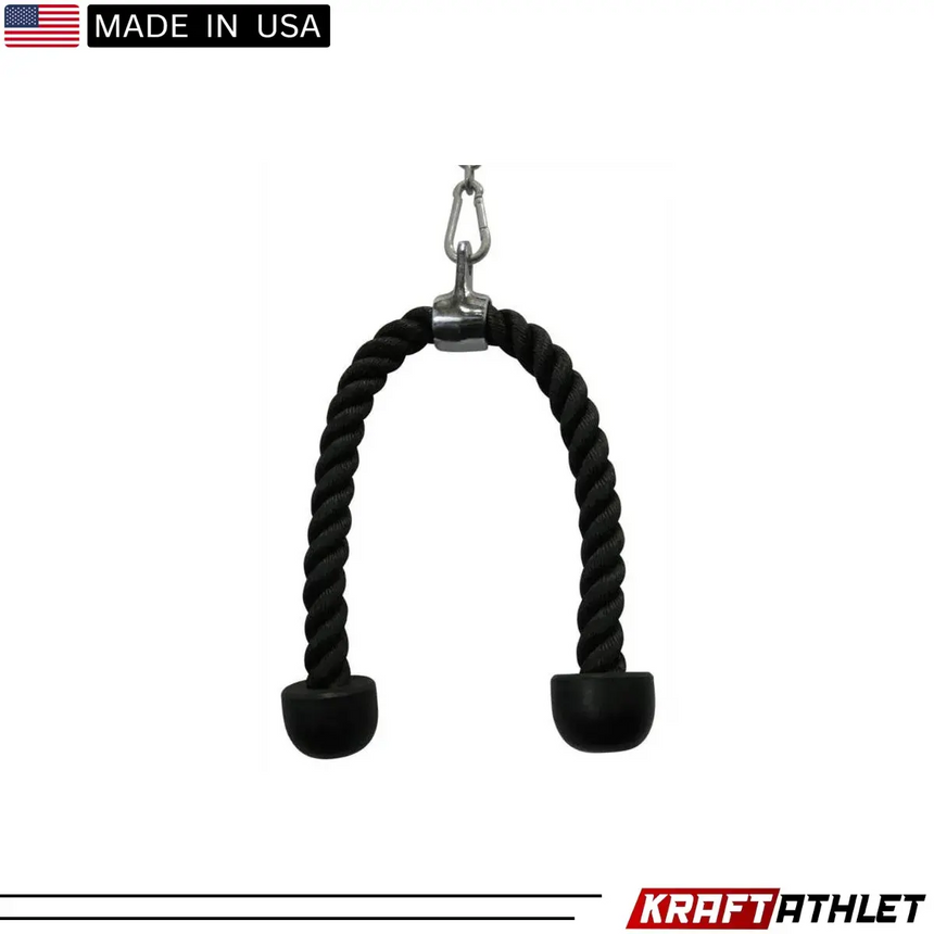 Force USA Tricep Rope – robust cable pull handle with rubberized ends for versatile upper body exercises.
