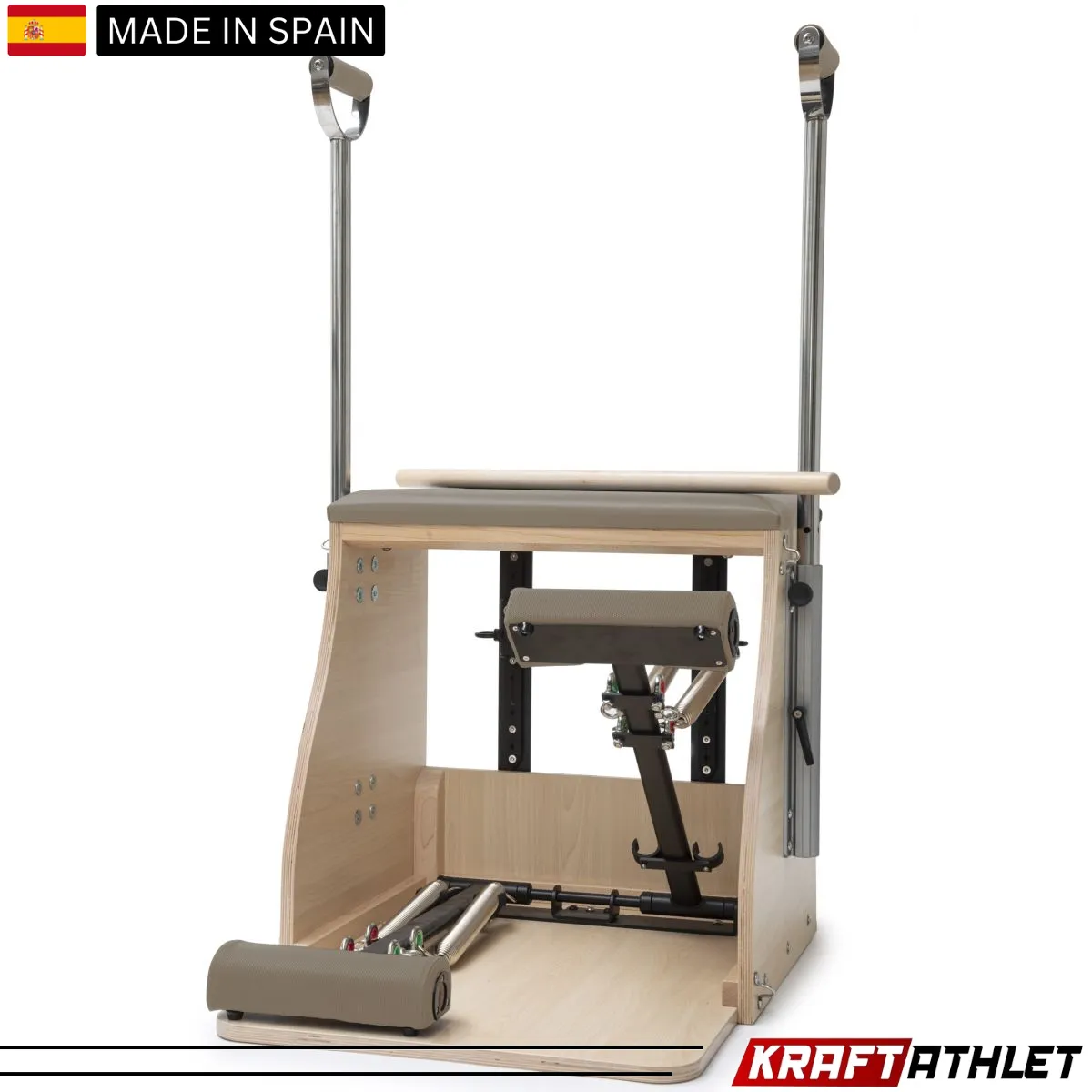 "Elina Pilates Wood Combo Chair, a professional-grade Pilates chair for core strength, flexibility, and stability training."

