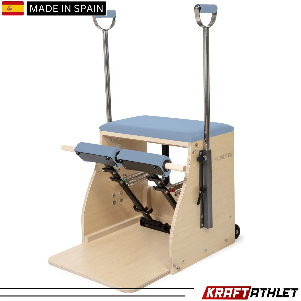 "Elina Pilates Wood Combo Chair, a professional-grade Pilates chair for core strength, flexibility, and stability training."

