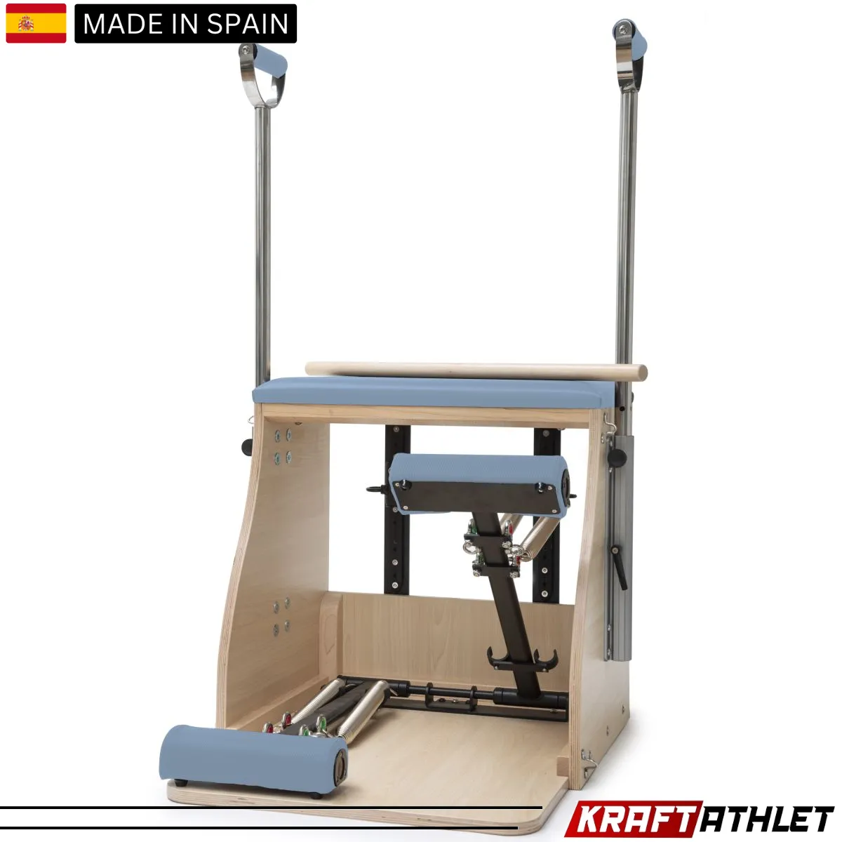"Elina Pilates Wood Combo Chair, a professional-grade Pilates chair for core strength, flexibility, and stability training."

