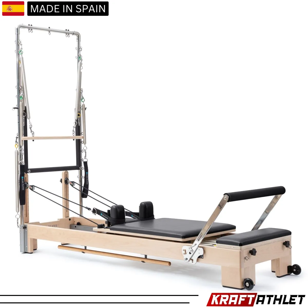 "Elina Pilates Wooden Lignum Reformer with Tower – High-quality Pilates equipment for professional and home use."

